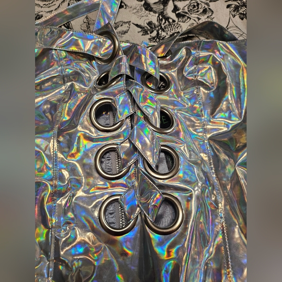 Dolls Kill Club Exx Holographic Silver Patent Leather Mini - Picture 5 of 14